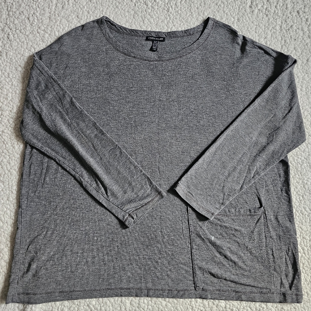 Eileen Fisher Top Women's Large Gray Tencel Spandex Blend